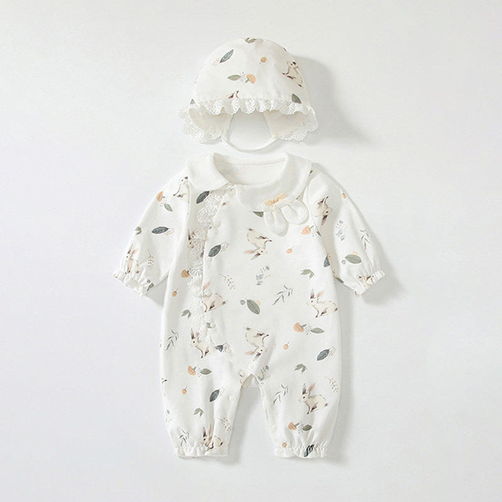 MyKids-USA® Baby Girls Flowers and Rabbits Pattern Romper with Cute Collar