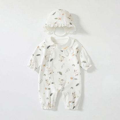 MyKids-USA® Baby Girls Flowers and Rabbits Pattern Romper with Cute Collar