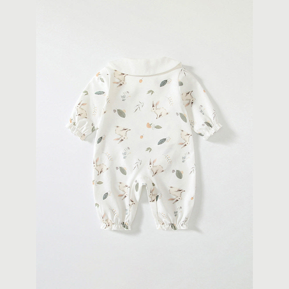 MyKids-USA® Baby Girls Flowers and Rabbits Pattern Romper with Cute Collar