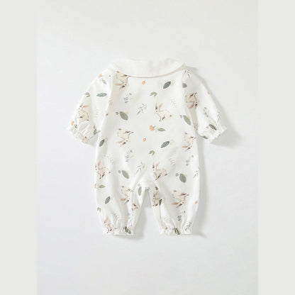 MyKids-USA® Baby Girls Flowers and Rabbits Pattern Romper with Cute Collar