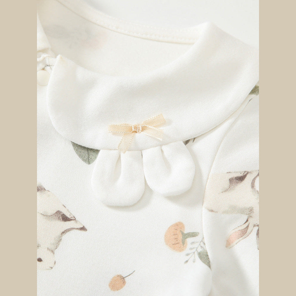 MyKids-USA® Baby Girls Flowers and Rabbits Pattern Romper with Cute Collar