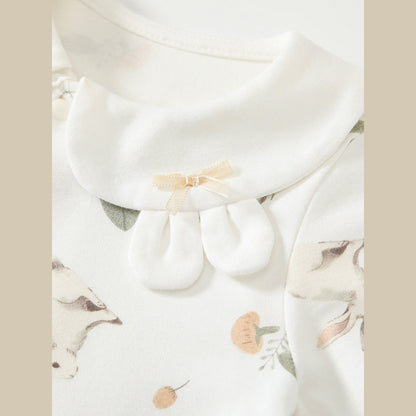 MyKids-USA® Baby Girls Flowers and Rabbits Pattern Romper with Cute Collar