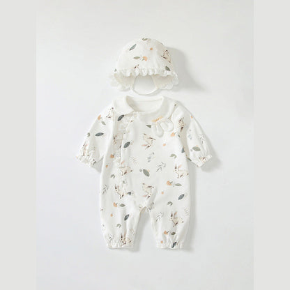 MyKids-USA® Baby Girls Flowers and Rabbits Pattern Romper with Cute Collar