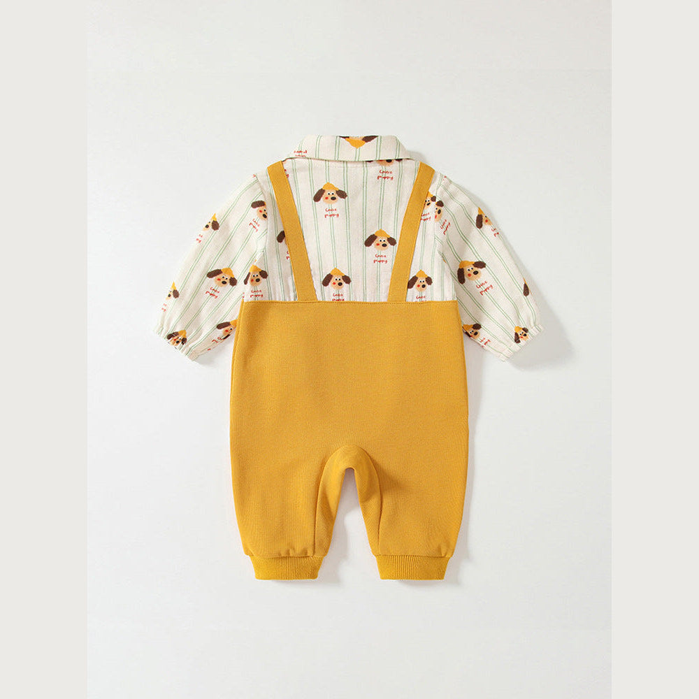 MyKids-USA® Baby Cartoon Puppy Pattern Romper with Turn-down Collar