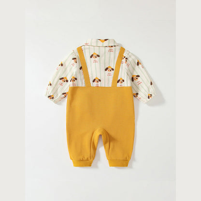 MyKids-USA® Baby Cartoon Puppy Pattern Romper with Turn-down Collar