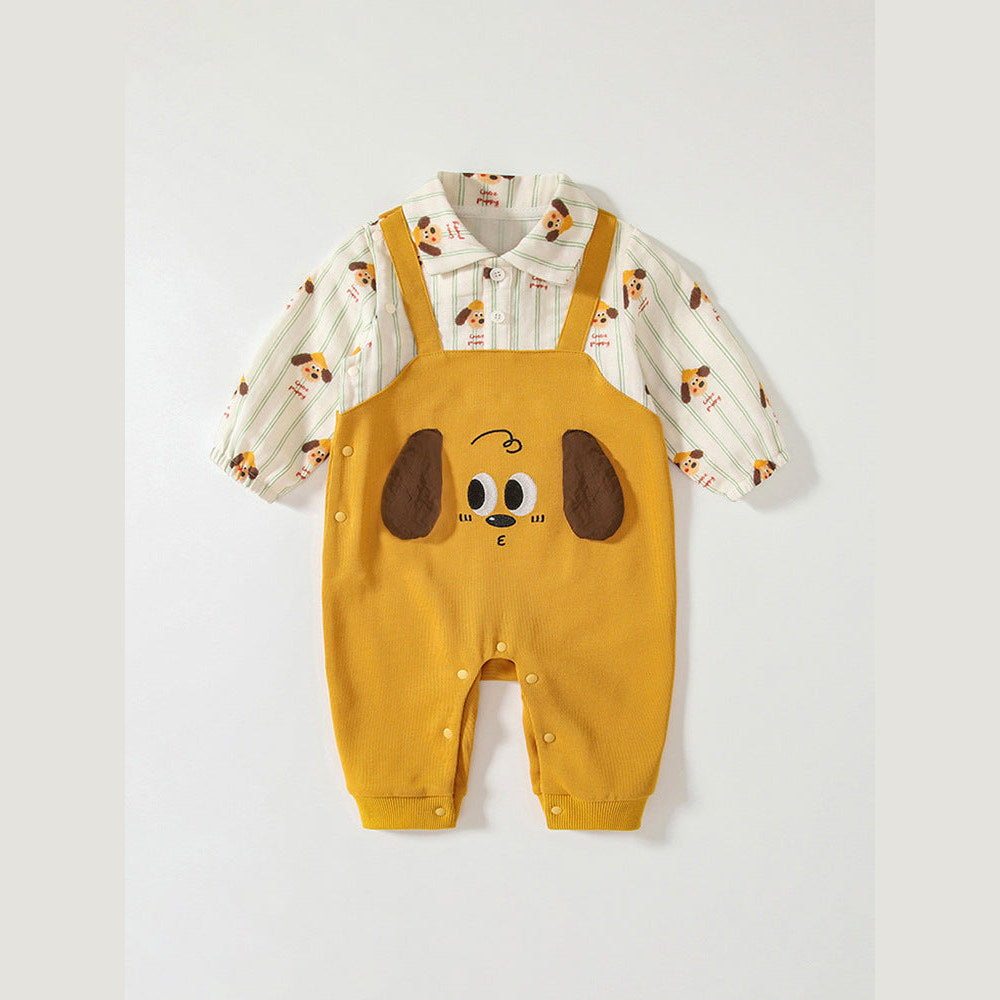 MyKids-USA® Baby Cartoon Puppy Pattern Romper with Turn-down Collar