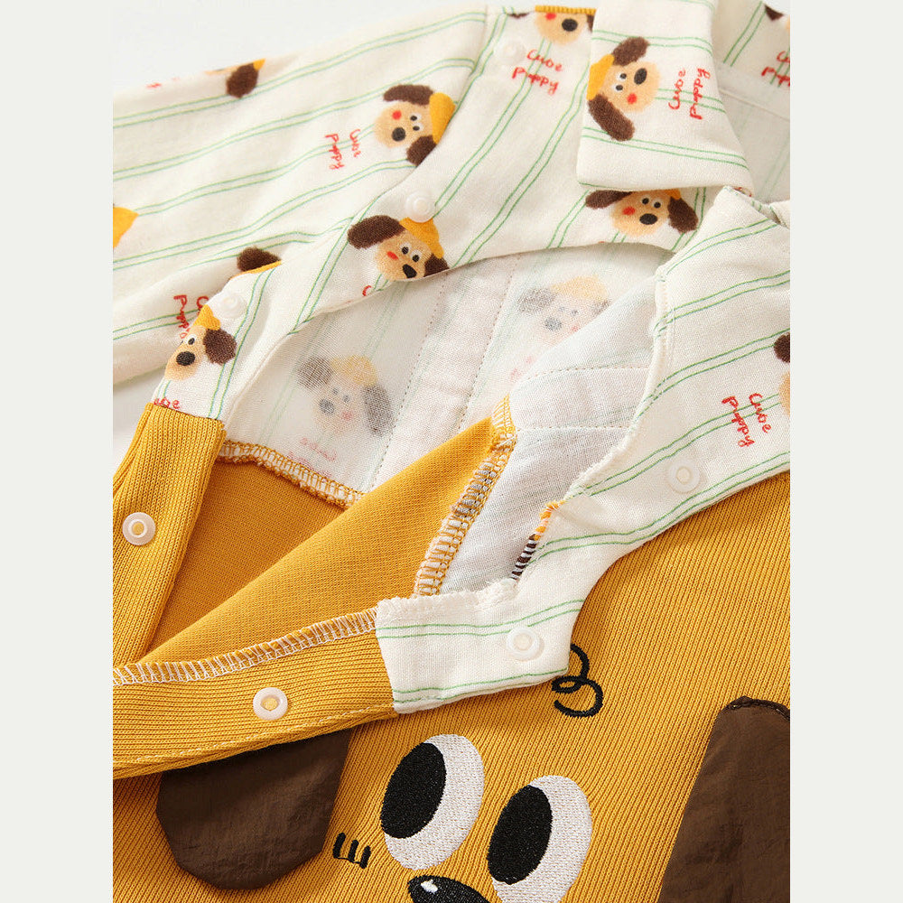 MyKids-USA® Baby Cartoon Puppy Pattern Romper with Turn-down Collar