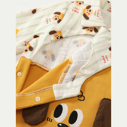 MyKids-USA® Baby Cartoon Puppy Pattern Romper with Turn-down Collar