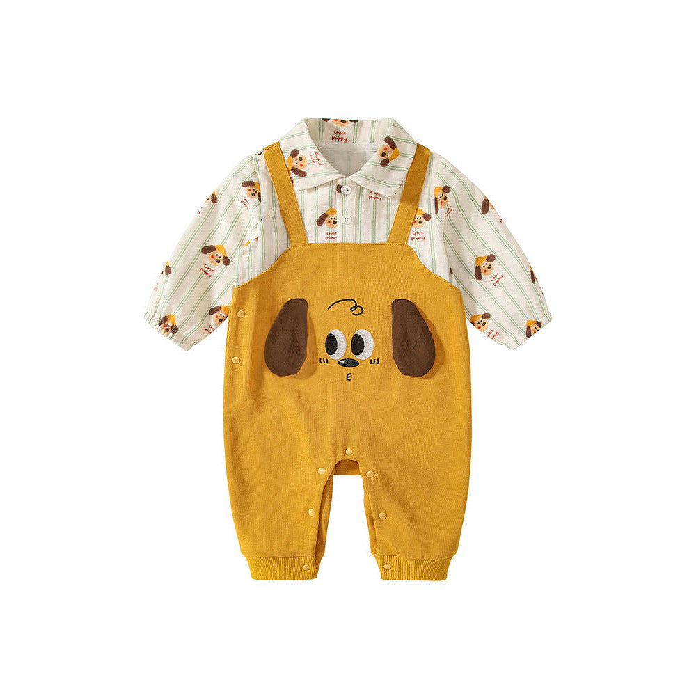 MyKids-USA® Baby Cartoon Puppy Pattern Romper with Turn-down Collar