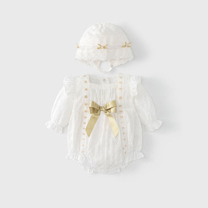 MyKids-USA® Baby Girls Flowers Pattern Embroidery bodysuit with Hat