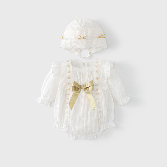 MyKids-USA® Baby Girls Flowers Pattern Embroidery bodysuit with Hat