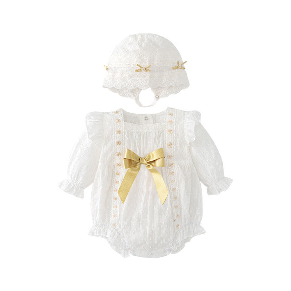 MyKids-USA® Baby Girls Flowers Pattern Embroidery bodysuit with Hat