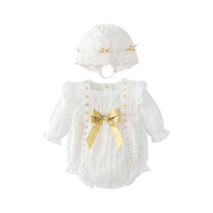 MyKids-USA® Baby Girls Flowers Pattern Embroidery bodysuit with Hat