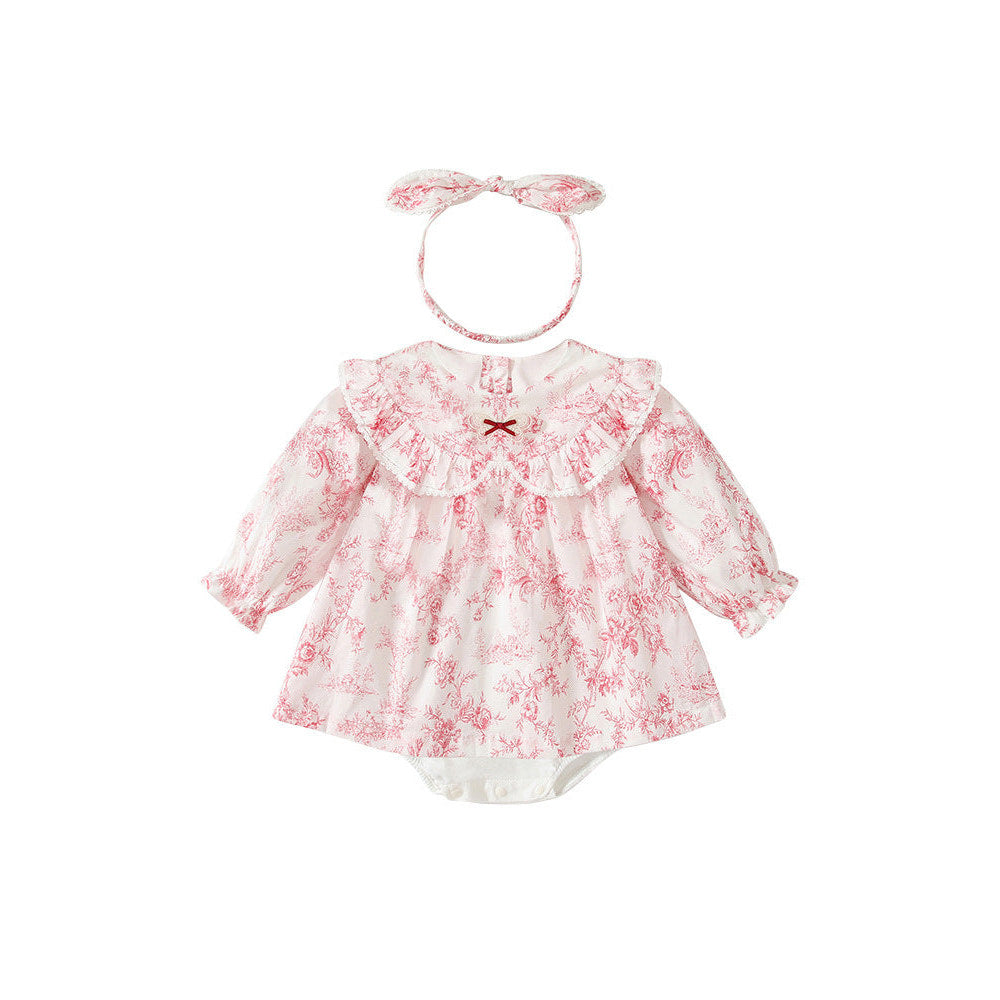 MyKids-USA® Baby Girls Flowers Pattern Lace-Trim Peter Pan Collar bodysuit Dress