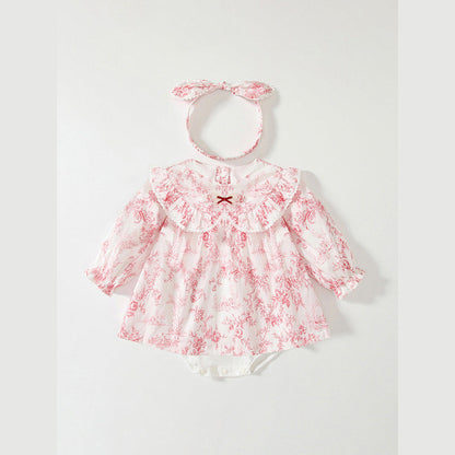 MyKids-USA® Baby Girls Flowers Pattern Lace-Trim Peter Pan Collar bodysuit Dress