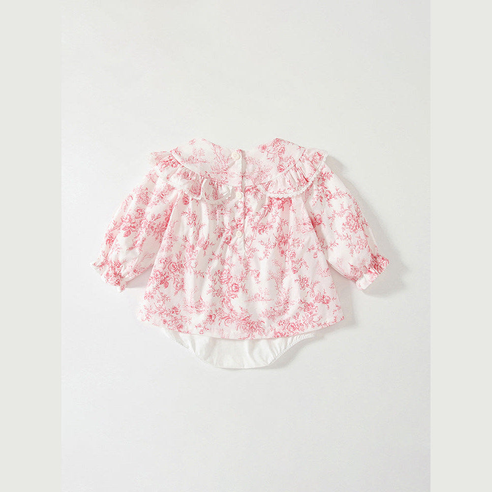 MyKids-USA® Baby Girls Flowers Pattern Lace-Trim Peter Pan Collar bodysuit Dress
