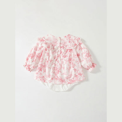 MyKids-USA® Baby Girls Flowers Pattern Lace-Trim Peter Pan Collar bodysuit Dress