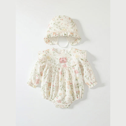 MyKids-USA® Baby Girls Flowers Pattern Long Sleeved bodysuit with Hat