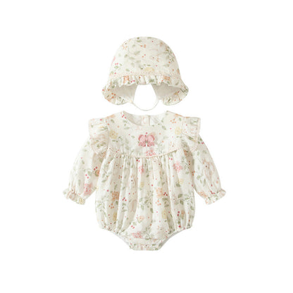 MyKids-USA® Baby Girls Flowers Pattern Long Sleeved bodysuit with Hat