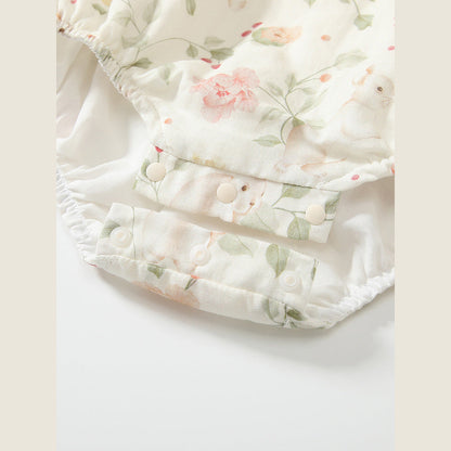 MyKids-USA® Baby Girls Flowers Pattern Long Sleeved bodysuit with Hat