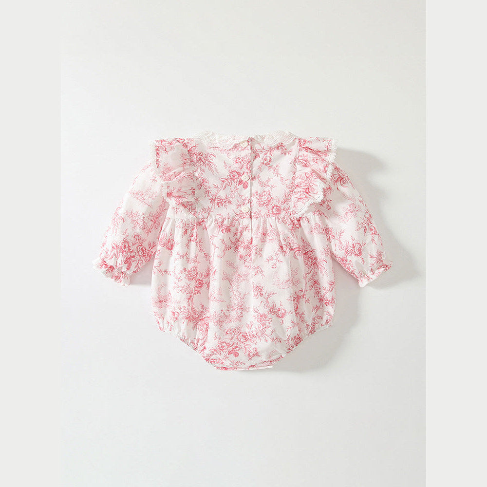 MyKids-USA® Baby Girls Flowers Pattern Lace-Trim Collar bodysuit Bodysuits