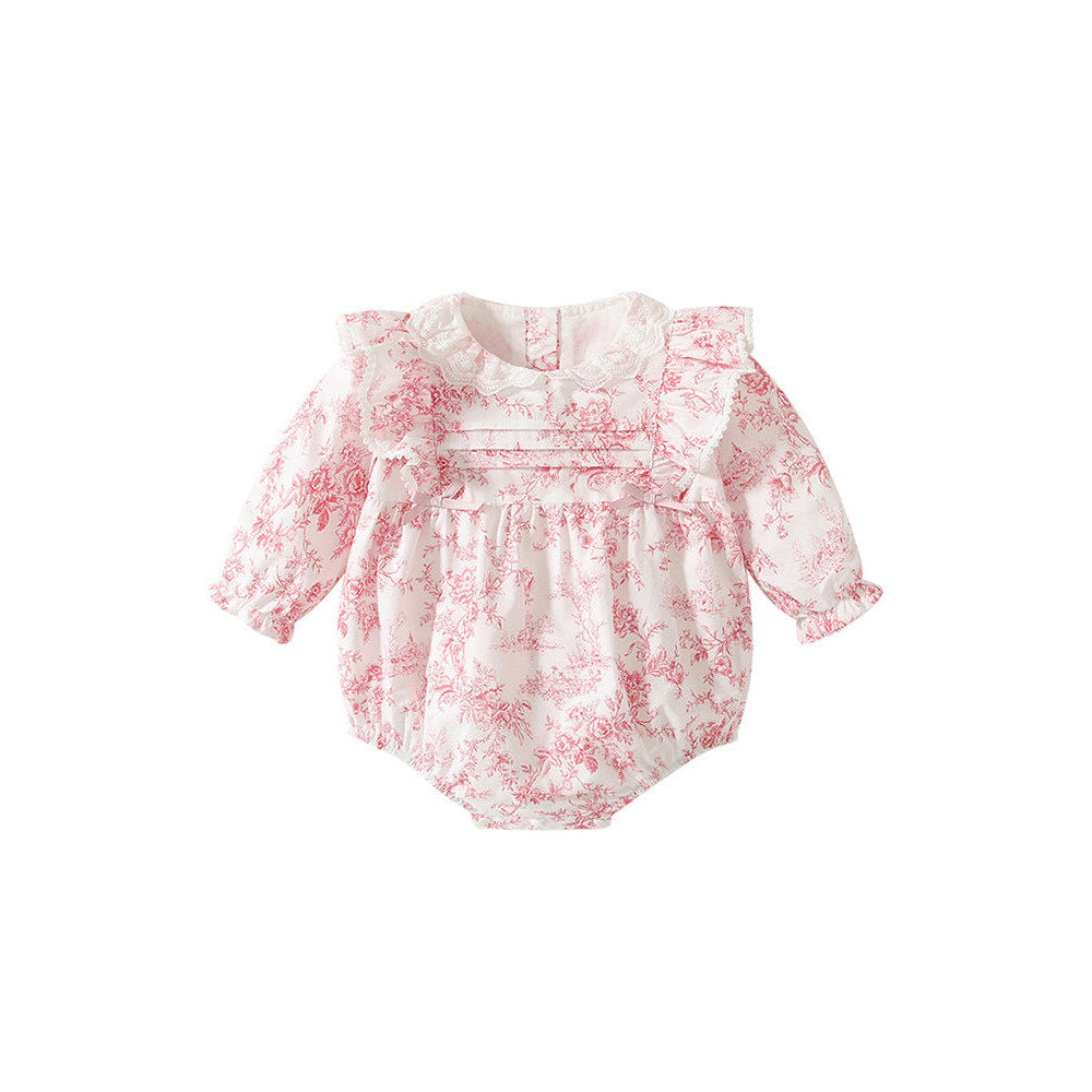 MyKids-USA® Baby Girls Flowers Pattern Lace-Trim Collar bodysuit Bodysuits