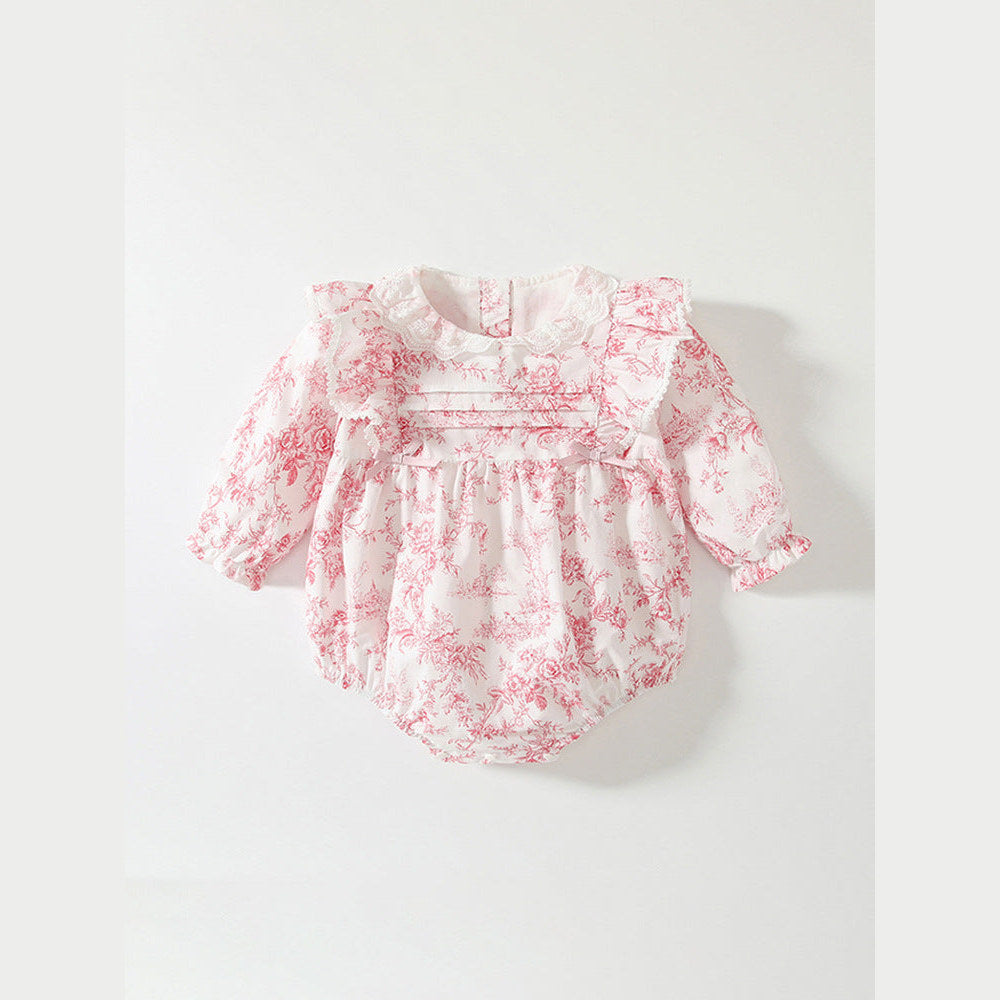 MyKids-USA® Baby Girls Flowers Pattern Lace-Trim Collar bodysuit Bodysuits