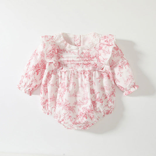 MyKids-USA® Baby Girls Flowers Pattern Lace-Trim Collar bodysuit Bodysuits