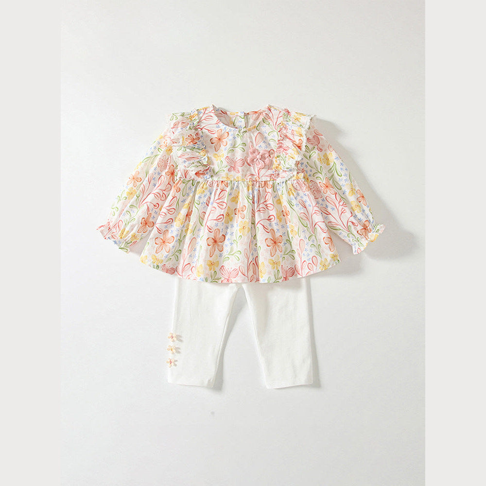 MyKids-USA® Baby Girls Long Sleeves Floral Design Top Dress and Pants Set – Clothing Set