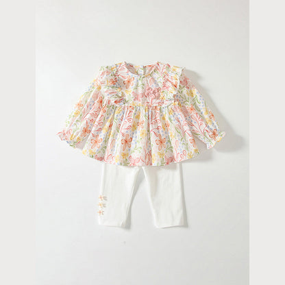 MyKids-USA® Baby Girls Long Sleeves Floral Design Top Dress and Pants Set – Clothing Set