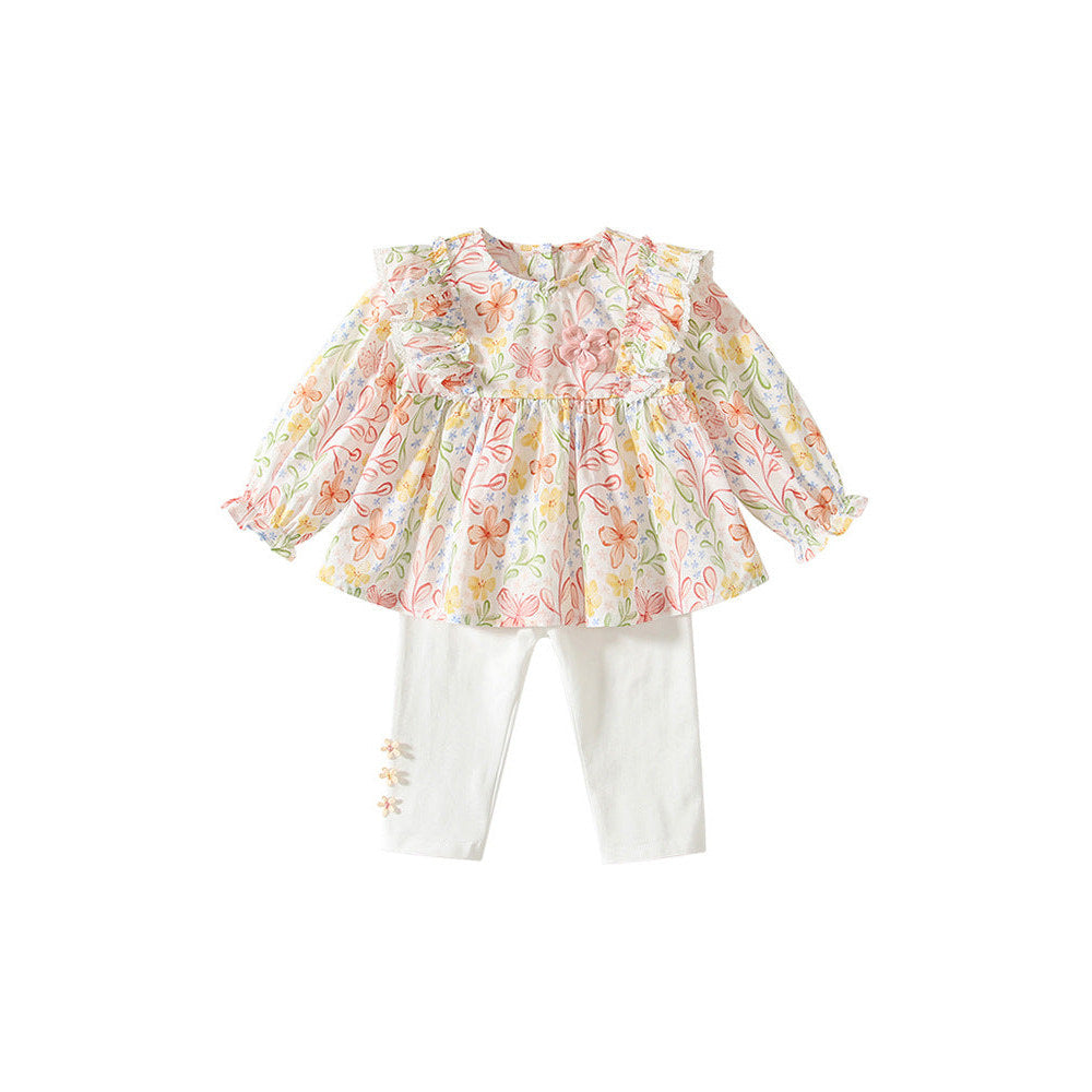 MyKids-USA® Baby Girls Long Sleeves Floral Design Top Dress and Pants Set – Clothing Set