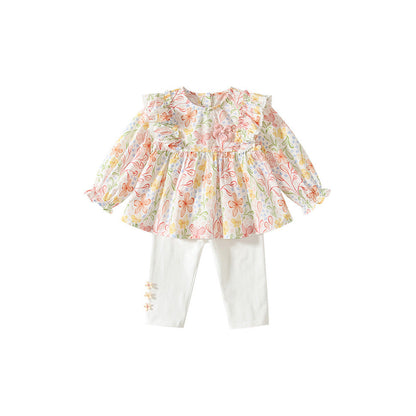 MyKids-USA® Baby Girls Long Sleeves Floral Design Top Dress and Pants Set – Clothing Set