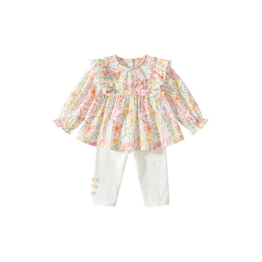 MyKids-USA® Baby Girls Long Sleeves Floral Design Top Dress and Pants Set – Clothing Set