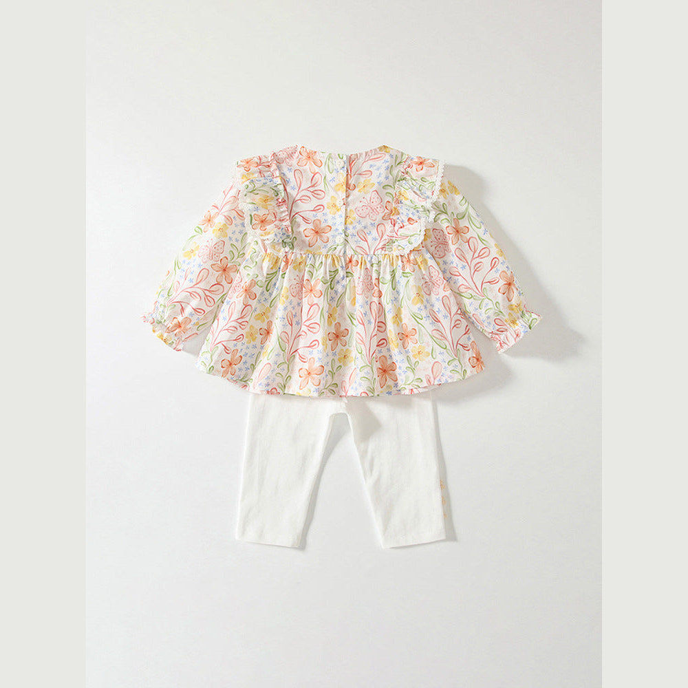 MyKids-USA® Baby Girls Long Sleeves Floral Design Top Dress and Pants Set – Clothing Set