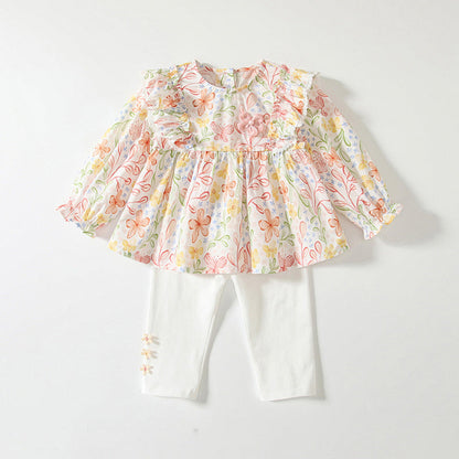 MyKids-USA® Baby Girls Long Sleeves Floral Design Top Dress and Pants Set – Clothing Set