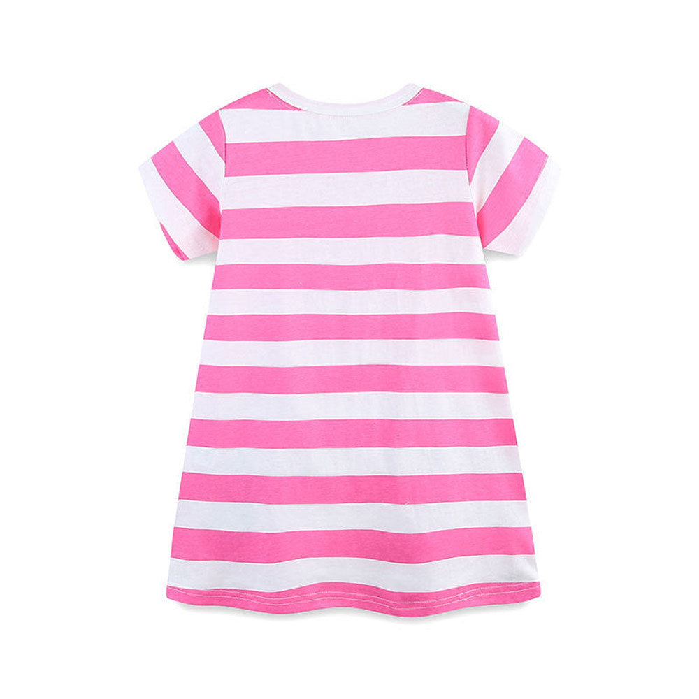 MyKids-USA® Design Girls Striped and Bees Pattern Short Sleeves Dress