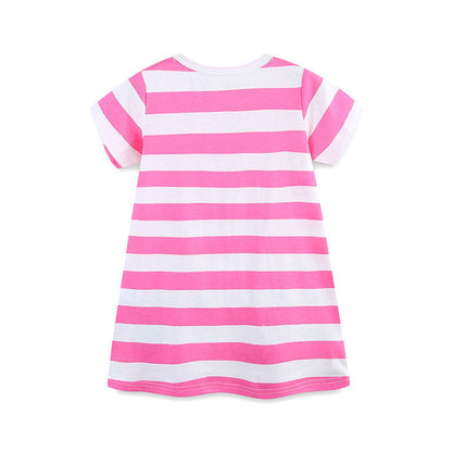 MyKids-USA® Design Girls Striped and Bees Pattern Short Sleeves Dress