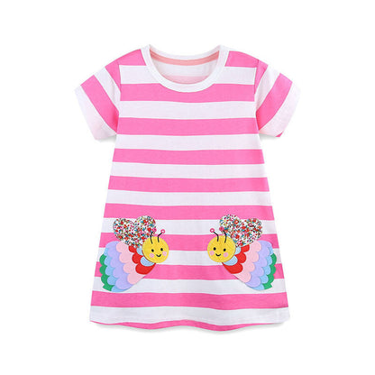 MyKids-USA® Design Girls Striped and Bees Pattern Short Sleeves Dress