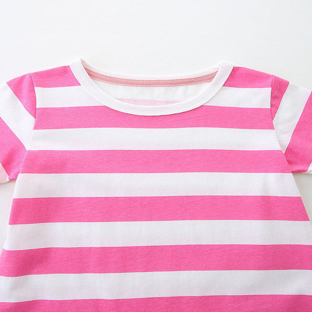 MyKids-USA® Design Girls Striped and Bees Pattern Short Sleeves Dress