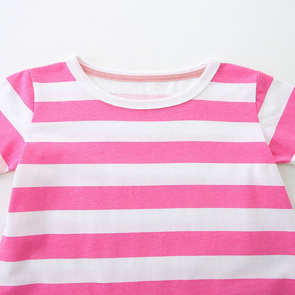 MyKids-USA® Design Girls Striped and Bees Pattern Short Sleeves Dress