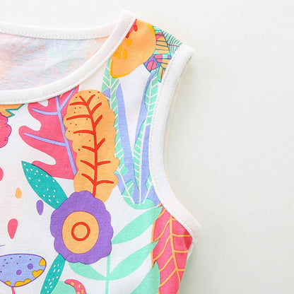 MyKids-USA® Pure Cotton Cartoon Jungle Floral Pattern Sleeveless Dress for Stylish Girls