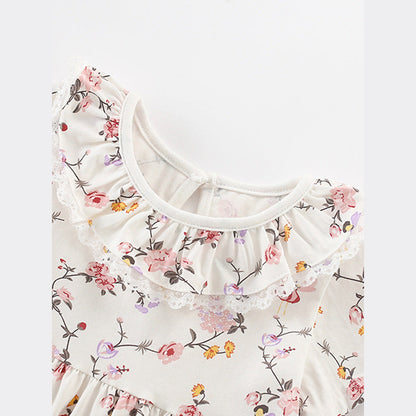 MyKids-USA® Floral Pattern Short Sleeves Dress for Stylish Girls