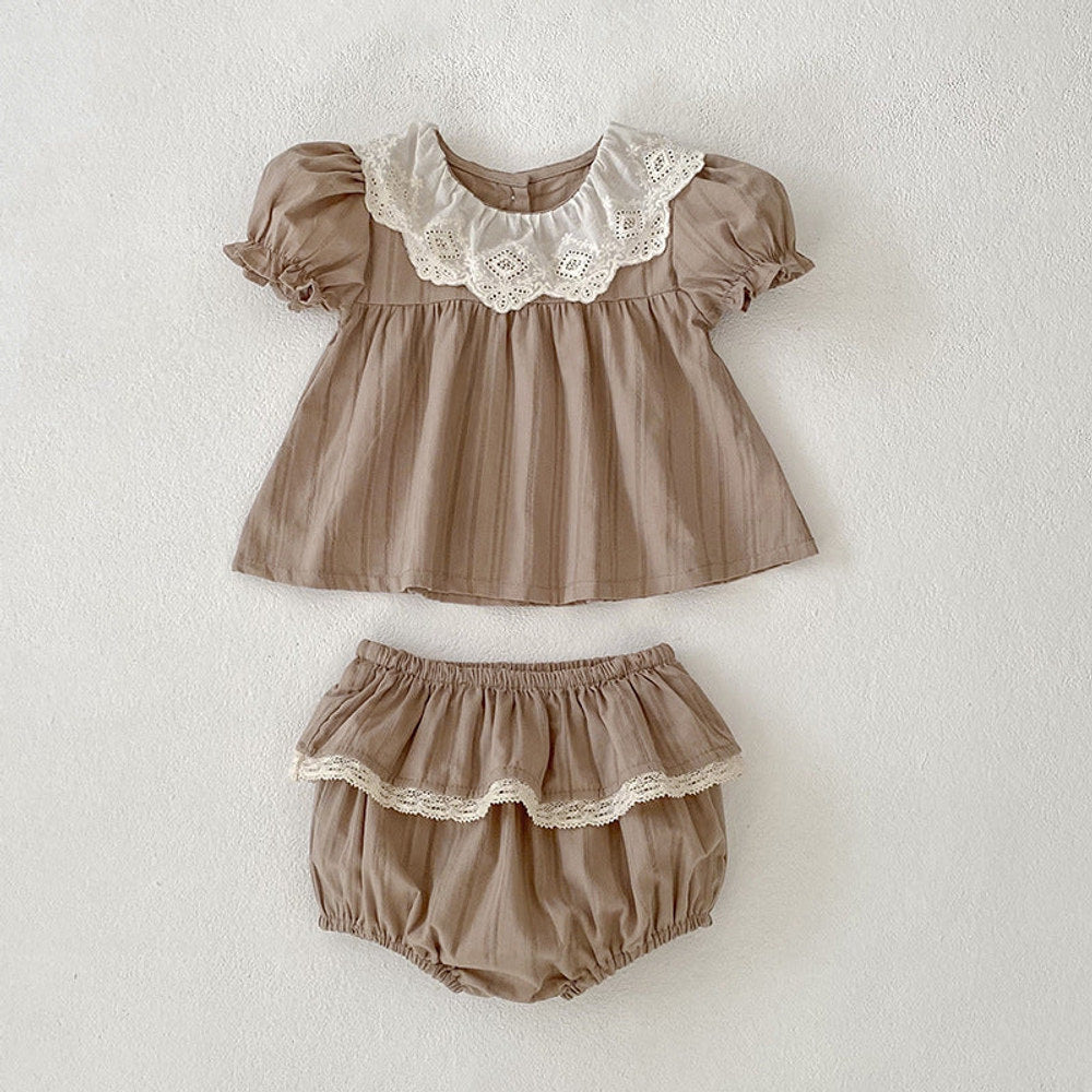 MyKids-USA® Design Baby Kids Girls Floral Pattern Lace Short Sleeves Dress and Bloomers – Princess Sister Matching