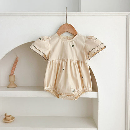 MyKids-USA® Baby Girls French-style Flowers Embroidery Pattern Short-sleeved bodysuit or Dress – Princess Sister Matching
