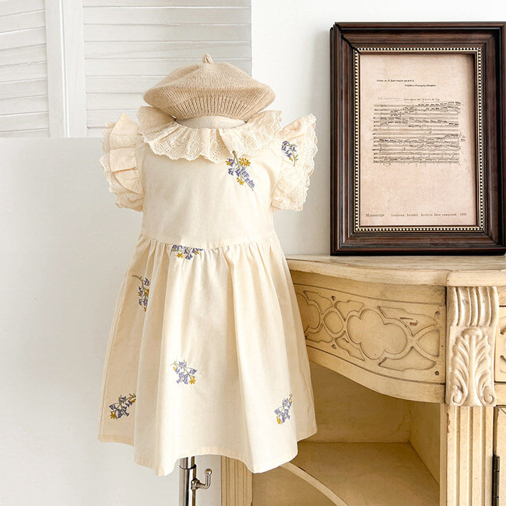 MyKids-USA® Baby Girls French-style Flowers Embroidery Pattern Fly-sleeved bodysuit or Dress – Princess Sister Matching