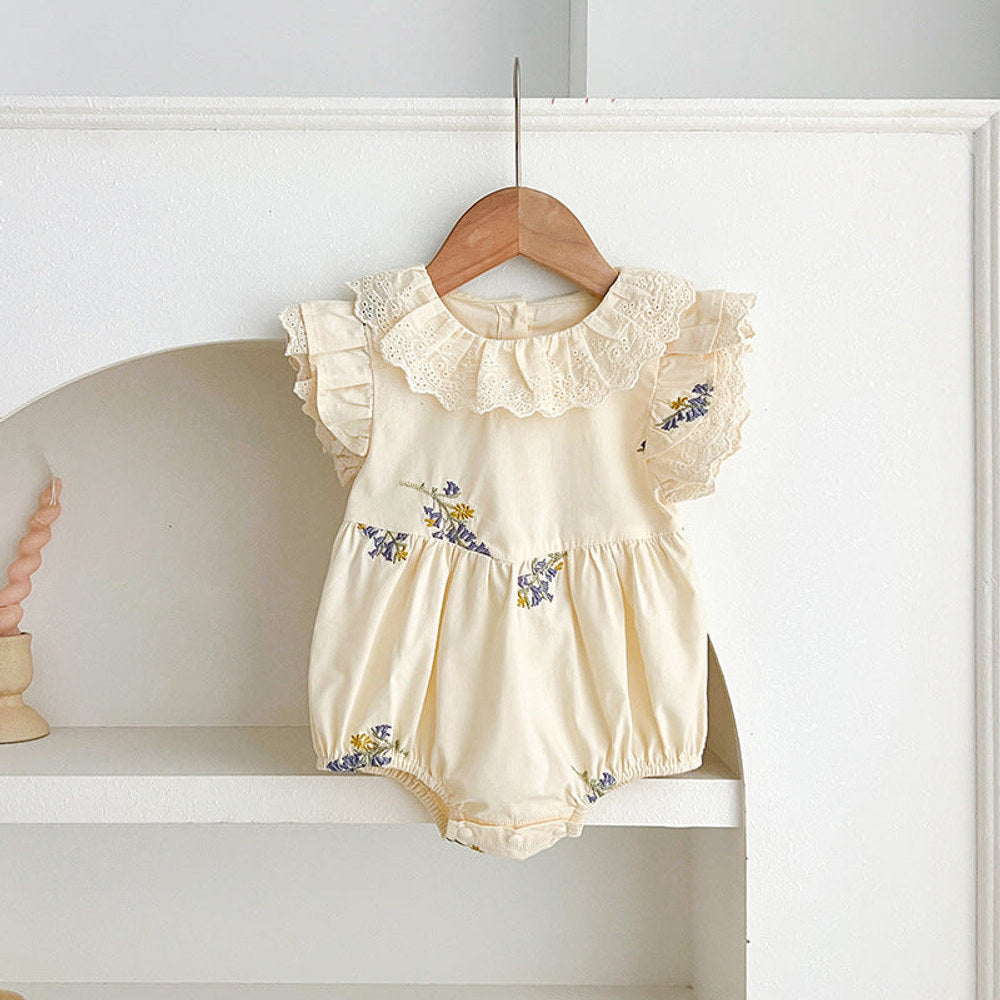 MyKids-USA® Baby Girls French-style Flowers Embroidery Pattern Fly-sleeved bodysuit or Dress – Princess Sister Matching
