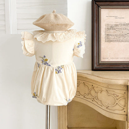 MyKids-USA® Baby Girls French-style Flowers Embroidery Pattern Fly-sleeved bodysuit or Dress – Princess Sister Matching