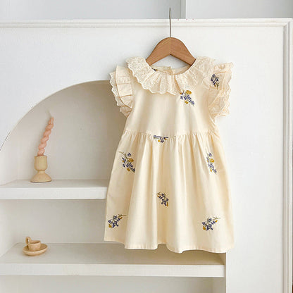 MyKids-USA® Baby Girls French-style Flowers Embroidery Pattern Fly-sleeved bodysuit or Dress – Princess Sister Matching