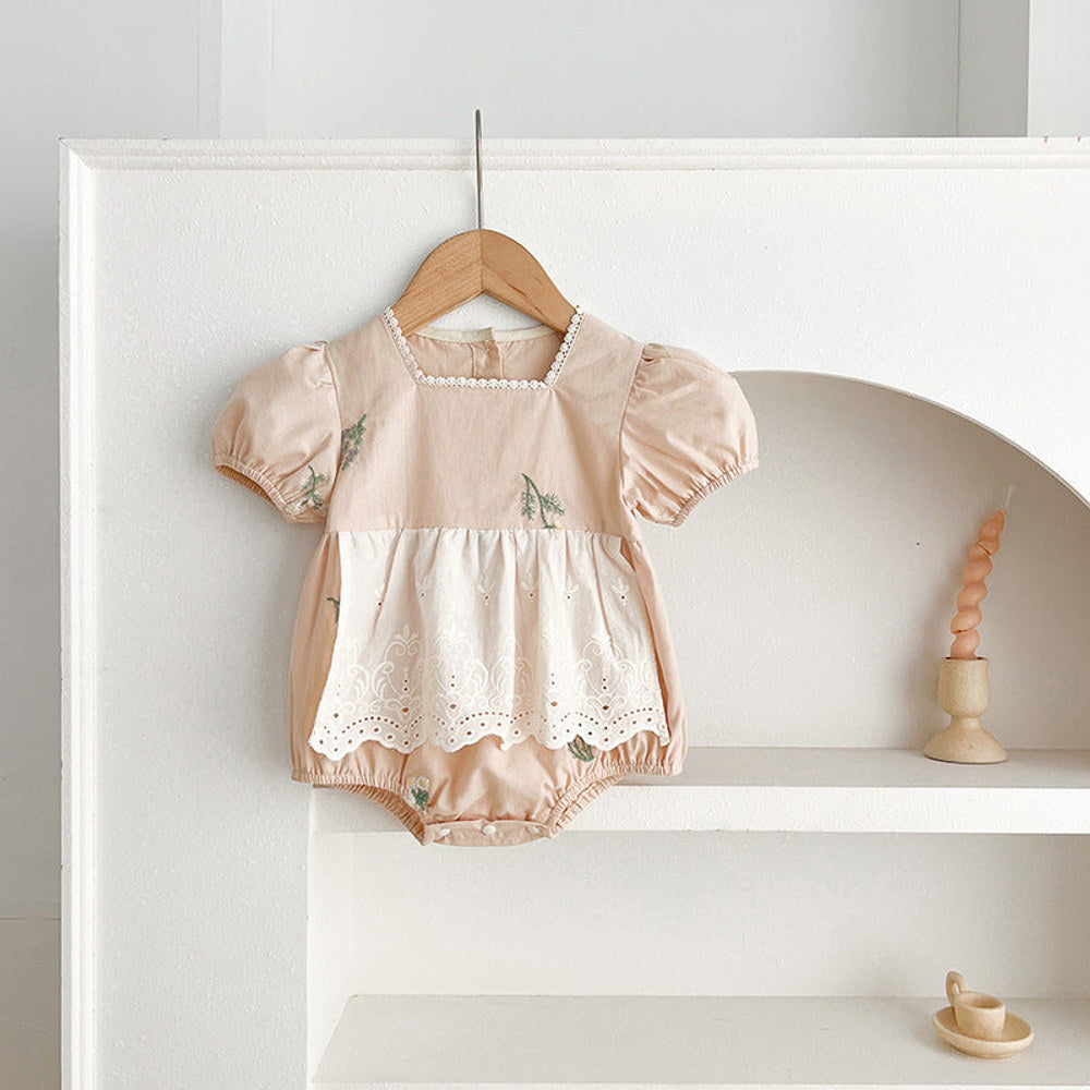 MyKids-USA® Baby Girls French-style Flowers Embroidery Pattern Short-sleeved bodysuit or Dress – Princess Sister Matching