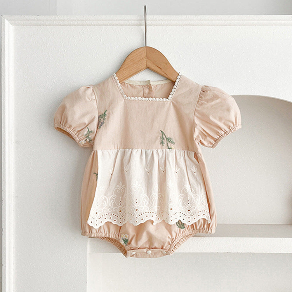 MyKids-USA® Baby Girls French-style Flowers Embroidery Pattern Short-sleeved bodysuit or Dress – Princess Sister Matching
